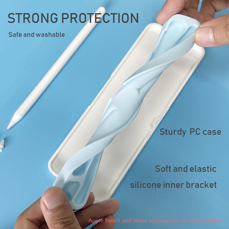 SIXFU Portable Electric Device Cover for Apple Pencil 1st/2nd Generation, Storage Case Accessories with Silicone Inner Support (White+Blue) - Image 3